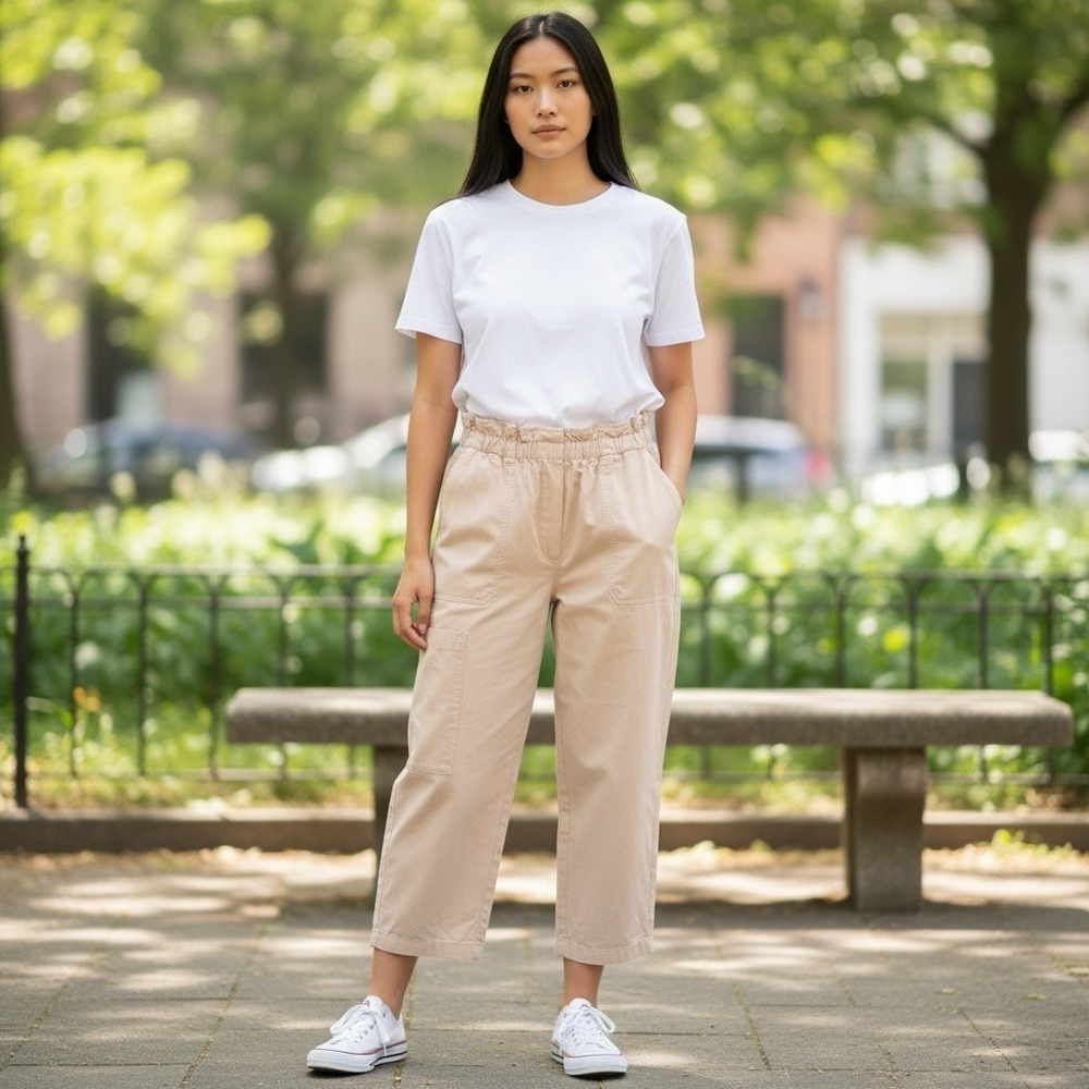 Anthropologie Medium Cropped Pant‎ Paperbag  Elastic Waist Spring Cargo Pants